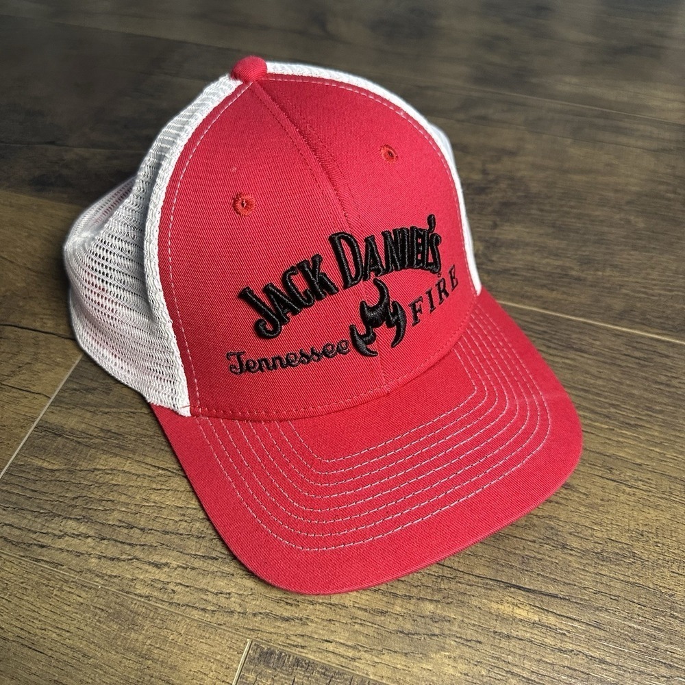 Jack Daniels Tennessee Fire Men's Snapback Trucker Hat Cap Red White Clean